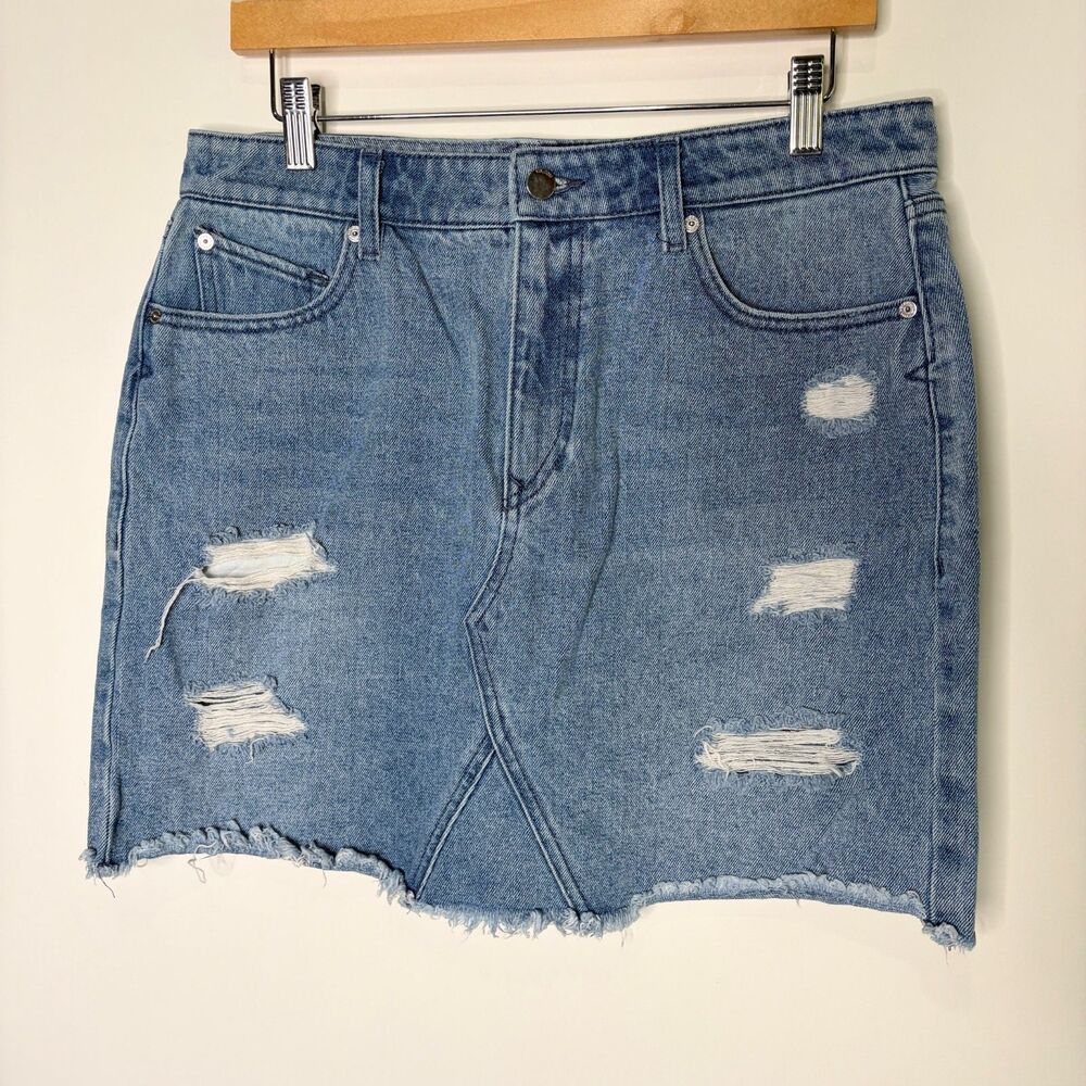Volcom Brand Jeans Mini Denim High-Rise Skirt Raw Hem Distressed Women Large